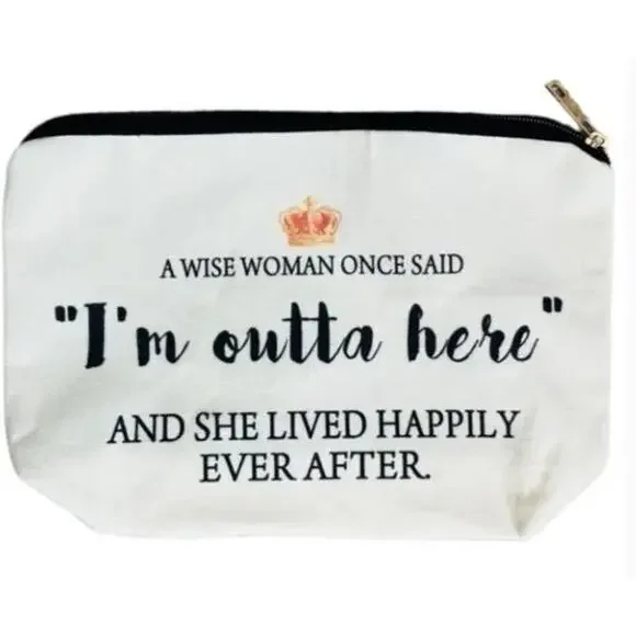 New "I'm outta here" Makeup Cosmetic Bag Travel Pouch Canvas Everyday Essentials - Picture 1 of 1